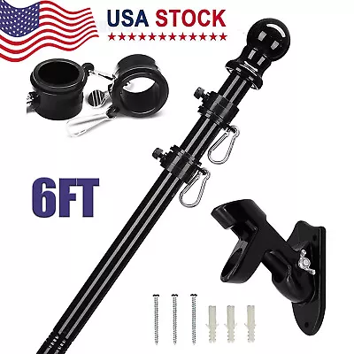 Flag Pole Kit 6Ft Flag Pole House Porch Black Holder Wall Mounting Bracket New • $16.45