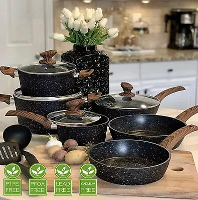 $113.99 • Buy 12 Pcs Induction Kitchen Pots & Pans Set Nonstick Coated Cookware Set W/Lids,FDA