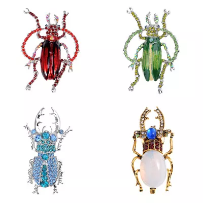 Silver Crystal Rhinestone Beetle Bug Insect Animal Halloween Jewelry Pin Brooch • $7.56