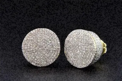 3Ct Round Cut Real Moissanite Men's Cluster Stud Earrings 14K Yellow Gold Plated • $155.79