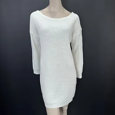 Prettylittlething Jumper Dress S Womens Cream Knit Off The Shoulder Long Sleeves • £13.25