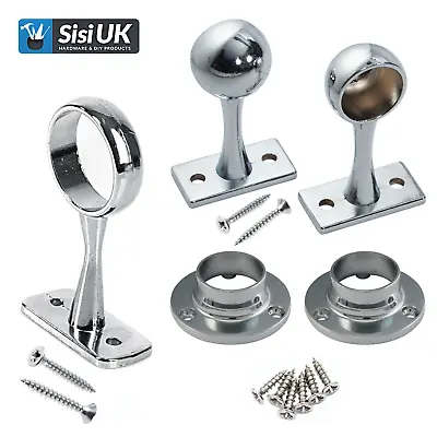 Wardrobe Pole Hanging Rail Fittings Chrome Clothes Pole 19mm 25mm Round Tube • £3.95