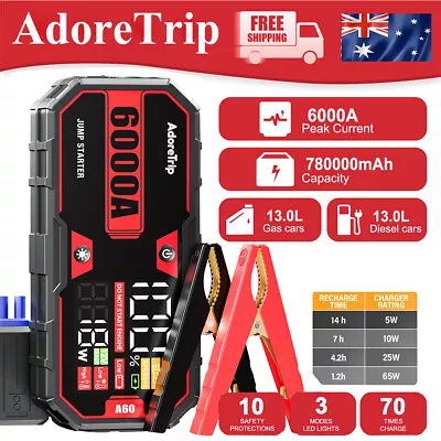 AdoreTrip Portable 6000A Car Jump Starter Heavy Duty Battery Booster Power Bank • $111.99