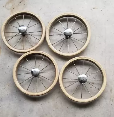 Set Of 4 Vintage Rex Buggy/Stroller 11 1/4  Wire Spokes White Wheels With Caps • $48