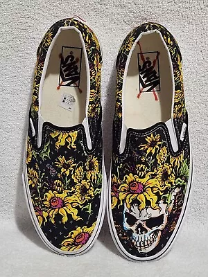 VANS Unisex Beauty Skull Floral Sunflowers Slip-On Shoes Size Mens 9/Womens 10.5 • $44.95