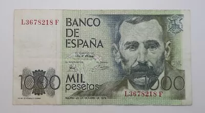 1979 / Banco De España Spain - 1000 Pesetas Banknote Serial No. L 3678218 F • £7.49