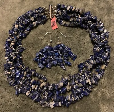 NWT- Vintage Blue Lapis Multi Strand Chip Necklace + Matching Dangle Earrings • $21