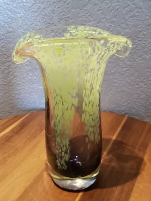 Vintage Blown Glass Vase - Murano Style~ Beautiful Green & Purple • $34.99