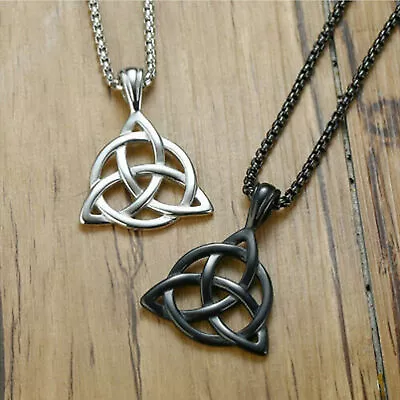 Mens Triquetra Triangle Trinity Knot Pendant Necklace Irish Celtic Jewelry 24  • $8.86