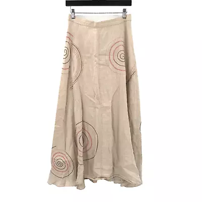 J.JILL Linen Maxi Skirt Embroidered Lagenlook Art To Wear Gauzy 10 Flowy Midi • $33.98