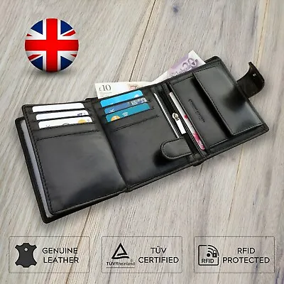 RFID Blocking Mens Leather Credit Card Wallet With Coin Pocket Black By Koruma • £24.99