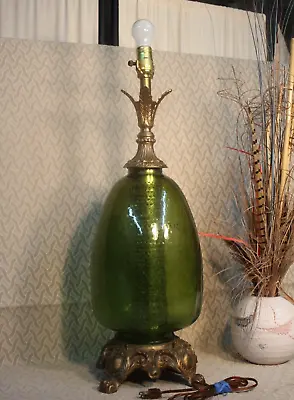 Vintage EF & EF Mid Century Modern Retro MCM 3-Way Green Glass Table Lamp WORKS • $115