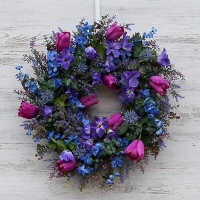 Lavender Wreath For Front Door Artificial Floral Wreath Outdoor Home Decoration • £15.71