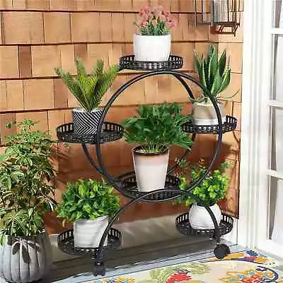 Flower Pot Holder Metal Plant Stand Shelf With 4-Wheel • $67.99