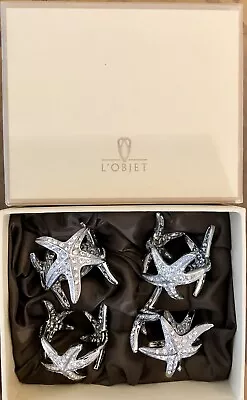 L'Objet 4-Piece Platinum Swarovski Crystal Starfish Napkin Ring 2 Sets Availible • $125