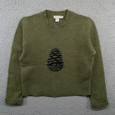 Vintage J. Crew Pinecone Pattern Sweater Womens Small Green Lambswool Pullover • $19.99