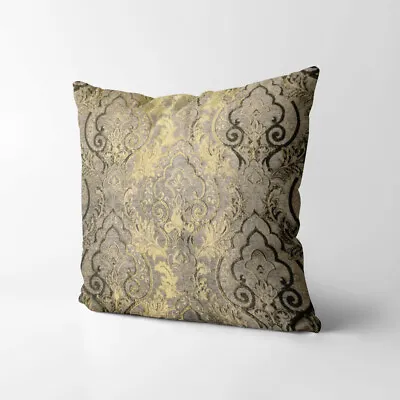 Wk201a Tan Brown Gold Damask Chenille Flower Throw Cushion Cover/Pillow Case • £32.88