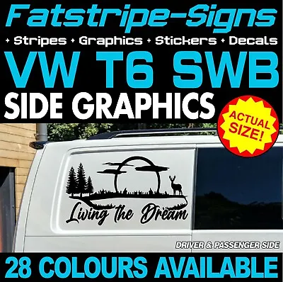 To Fit VW T6 SWB LIVING THE DREAM GRAPHICS DECALS DAY VAN CAMPER VAN • £32.99