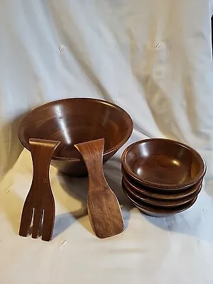 Vintage Solid American Walnut Wooden 7 Piece SALAD BOWL Set • $19.46