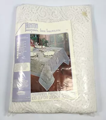 NEW Dupont Dacron Lace Round 60 X104  Oblong Tablecloth White Polyester Taunton • $19.99
