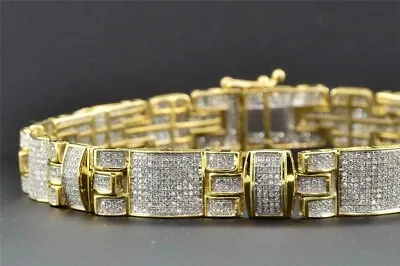 2.81 Ct. 10K Yellow Gold FN Mens Diamond Link Bracelet Round Pave Set 8.5  • $450