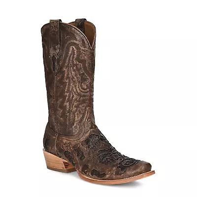 Corral® Men's Brown Exotic Alligator Inlay & Embroidered Western Boots • $249.97