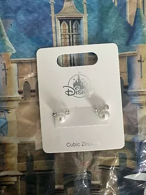 Disney Parks Mickey Mouse Icon Pearl Silver Tone Earrings Cubic Zarconia New • $15.99