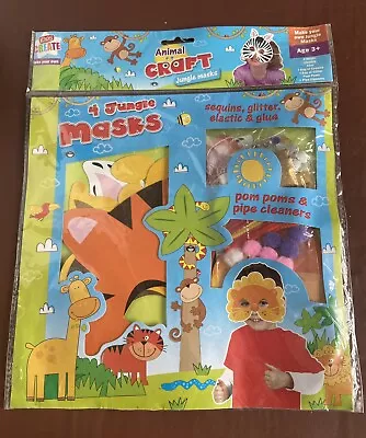 £6.99 • Buy Jungle Animal Masks - 4 Children's Mosaic Craft Kit Age 3+Make Your Own Mask