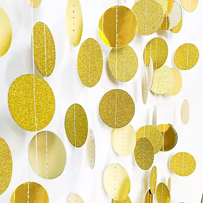 52 Feet Circle Dots Gold Circle Garlands Glitter Gold Decorations Party Garla... • $14.99