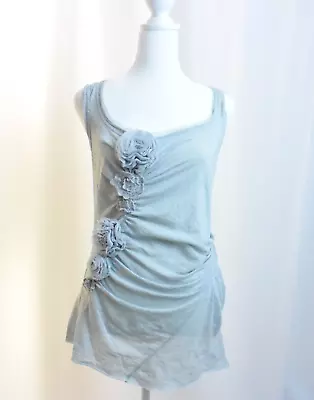 Anthropologie C Keer Sz S Gray Silver Glitter Tank Top Tiered Flower Sleeveless • $14.40