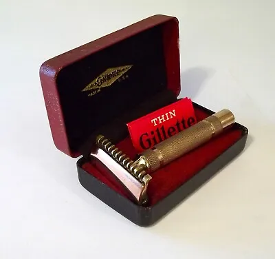 Vintage Gillette Safety Razor Red & Black W/Case 2 Blades Sanitized & Polished • $39.95