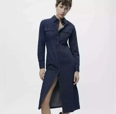 Zara Denim Shirt Dress Blue Button Down  5216/245 • $40