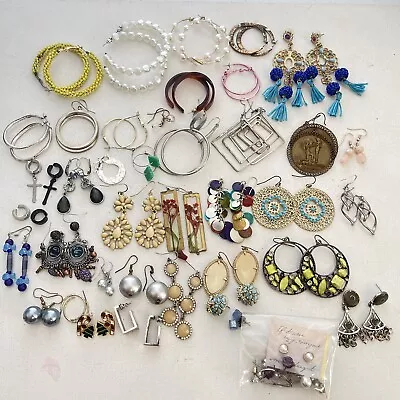 46 Pairs Pierced Earrings Dangle Hoops Craft Junk Wear Charm Harvest Lot • $12.95