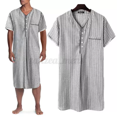 Summer Men's Loungewear Pyjamas Short Sleeve Casual Nightshirt Bathrobe Kaftan • $18.27