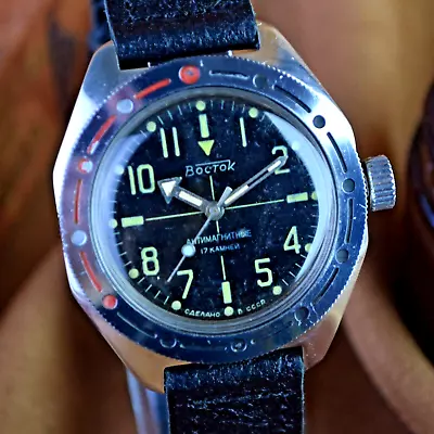 Soviet Diver Watch Amphibian VOSTOK ANTIMAGNETIC WOSTOK Mechanical Mens Watch • $99