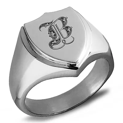 Stainless Steel Letter B Initial Royal Monogram Shield Crest Mens Signet Ring • $15