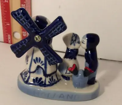 Vintage Blue Delft Porcelain Windmill & Kissing Figurines Holland • $10
