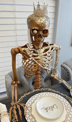 Martha Stewart Halloween Gold Posable LED Glitter Crown Skeleton New • $89.99