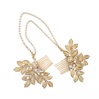  Golden Leaf Headdress Retro Forehead Chain Bride Front Door • £14.39