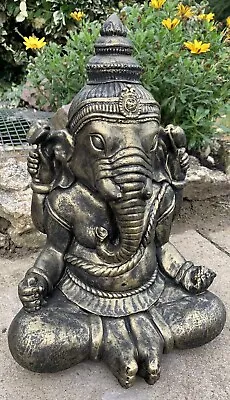 £41.95 • Buy Stone Garden Large Gold Ganesh Buddha Elephant Praying Statue Ornament