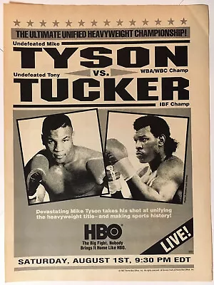 Mike Tyson Tony Tucker Heavyweight Bout HBO 1987 Vintage Print Ad 8x11 Inches • $7.95