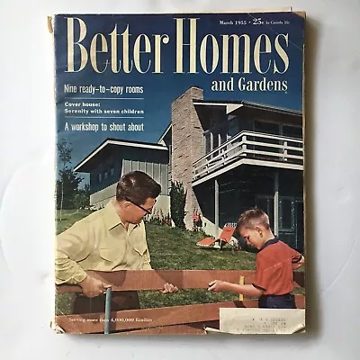 Vintage Better Homes & Gardens Magazine March 1955 Nine Ready To Copy Rooms • $9.95