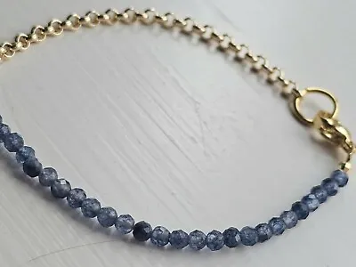 DAINTY Blue SAPPHIRE Beaded BRACELET Minimaliste GOLD-PLATED Chain Gift For Her  • £18.99