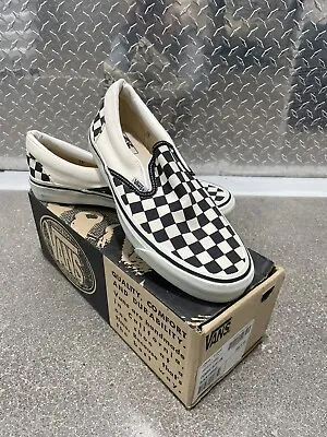 Vans Vintage Made In USA Classic Slip On Checkerboard  RARE Mens 9.5us With Box • $1500