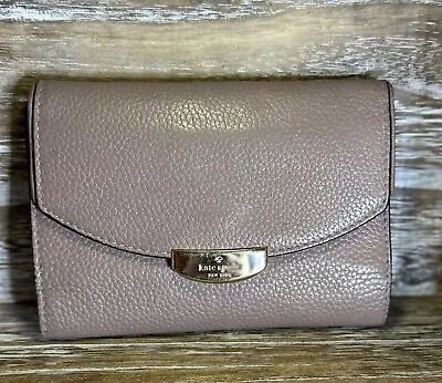 Kate Spade Callie Mulberry Street Leather Trifold Wallet Pebbled Leather Taupe • $35