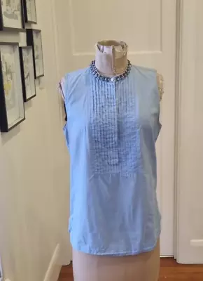 J. Crew 10 ( US  6 ) Blue Cotton Vintage Style Sleeveless Shift W/ Beaded Collar • $38