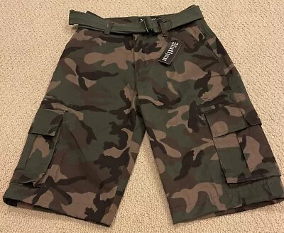 NWT Men’s Nathan Woodland Green Camouflage Belted Cargo Pocket Shorts ALL SIZES • $21.99