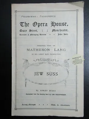 1929 JEW SUSS - The OPERA HOUSE Manchester Theatre Programme • £10