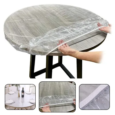 $9.23 • Buy Fitted Round PVC Tablecloth Clear Elastic Edged Waterproof Table Cover Cloth