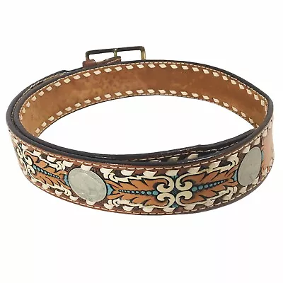 Vtg Southwestern Buffalo Nickel Genuine Leather Hand Tooled Tribal 41  Belt READ • $49.95